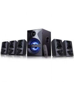 F&D F3800X 5.1 Multimedia Speakers, 80W RMS (10Wx5+30W), 5x3'' Satellites + 5.25'' Subwoofer, BT 5.0-AUX-USB-FM-SD card reader-Multi-color LED-LED Display-Remote Control-Wooden-Black