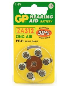 Батерия цинково въздушна GP ZA312 6 бр. бутонни за слухов апарат в блистер