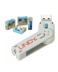 LINDY LNY-40452 :: Система за заключване на USB портове, 1 ключ, 4 порт блокера, син