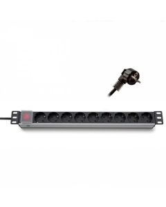 Formrack 19" 9 way power outlet strip (Schuko 230V) with on-off switch Aluminium 1U