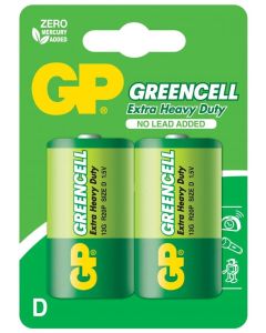 Цинк карбонова батерия GP R20, Greencell 13G-U2, 2 бр. в опаковка, blister, 1.5V