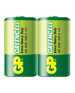Цинк карбонова батерия GP Greencell 13G-S2, R20, 2 бр. в опаковка - shrink, 1.5V
