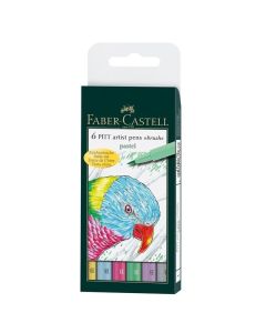 Faber-Castell Маркер-четка Pitt Artist Pen, B, 6 пастелни цвята