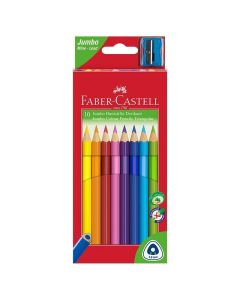 Faber-Castell Цветни моливи Triangular Jumbo, 10 цвята, с включена острилка