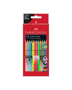 Faber-Castell Акварелни моливи Grip, 12 пастелни, неонови и металикови цвята