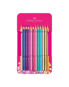 Faber-Castell Цветни моливи Sparkle, в метална розова кутия, 12 цвята