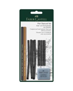 Faber-Castell Въглени Pitt, комплект, с включена хлебна гума, в блистер