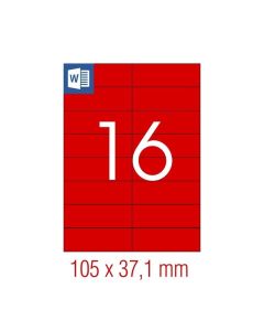 Tanex Самозалепващи се етикети, A4, 105 x 37.125 mm, червени, 16 броя, 25 листа