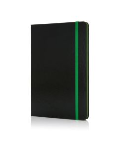 XD Тефтер Deluxe, А5, 80 листа, офсетова хартия, със зелен ластик, черен