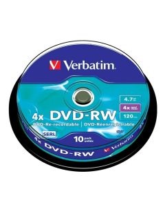 DVD-R VerbatimW, презаписваем, 4.7 GB, 4x, 10 броя в шпиндел
