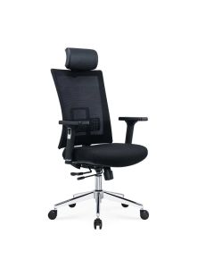 Ергономичен стол RFG Luxe HB Chrome, дамаска и меш, Multi-function механизъм, до 120 kg, черна седалка, черна облегалка