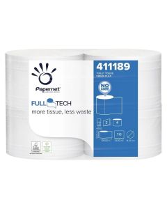 Тоалетна хартия Papernet, Full Tech, целулоза, двупластова, 715 къса, 4 броя, 100.1 m