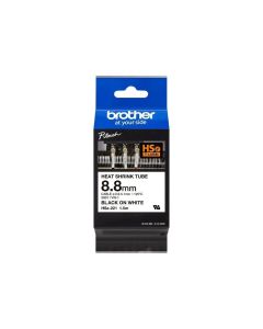 BROTHER HSE221 Label Roll Black on White with heat shrink 8.8mm x 1.5M