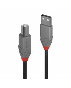 LINDY LNY-36670, USB 2.0, Anthra Line, USB-A мъжко - USB-B мъжко, черен, 0.20 м