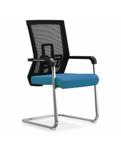 Посетителски стол RFG Lucca M, дамаска и меш, метална основа, до 120 kg, синя седалка, черна облегалка