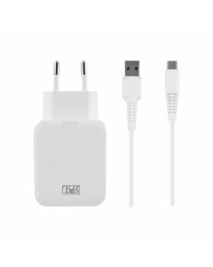 TNB Зарядно за телефон, 2.4 A, USB-C кабел, бял