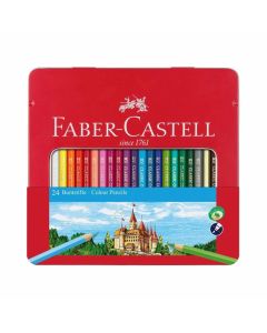 Faber-Castell Цветни моливи Замък, 24 цвята, в метална кутия
