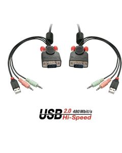 LINDY LNY-42342 :: 2-портов KVM суич, VGA, USB 2.0, звук, вградени кабели