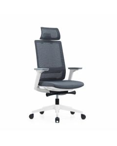 Ергономичен стол RFG Meteor X White HB, дамаска и меш, до 130 kg, сива седалка, сива облегалка