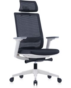 Ергономичен стол RFG Meteor X White HB, дамаска и меш, до 130 kg, черна седалка, черна облегалка