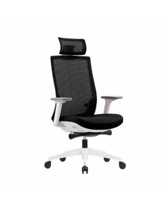Ергономичен стол RFG Meteor White HB, дамаска и меш, до 130 kg, черна седалка, черна облегалка