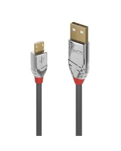 LINDY LNY-36651 :: USB 2.0 кабел, 1x Type A M, 1x Micro-B M, Cromo Line, сив, 1.0 м