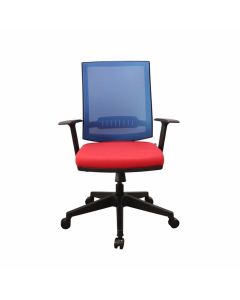 Офис стол RFG Elli 31 W, дамаска и меш, Multi Tilt механизъм, до 120 kg, червена седалка, синя облегалка