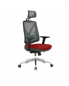 Директорски стол RFG Joy 055 HB, дамаска и меш, Synchronous механизъм, до 120 kg, черна седалка, червена облегалка