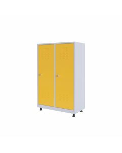 Гардероб RFG, метален, двоен, с две врати, 80 х 40 х 120 cm, бял, с жълти врати