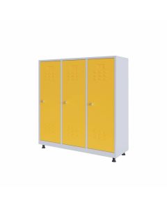 Гардероб RFG, метален, троен, с три врати, 120 х 40 х 120 cm, бял, с жълти врати