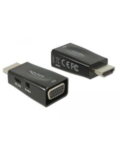 Адаптер Delock, HDMI мъжко - VGA + microUSB + Audio женско, Черен