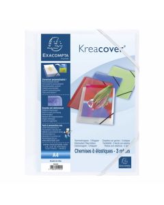 Exacompta Папка Keracover, PP, с 3 капака и ластик, бяла