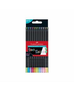 Faber-Castell Моливи Black Edition, 12 неонови и пастелни цвята