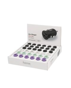 Зарядно за кола HAMA, 2 x USB, 2.4 A, Различни цветове
