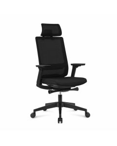 Ергономичен стол RFG Meteor X Black HB, дамаска и меш, до 130 kg, черна седалка, черна облегалка