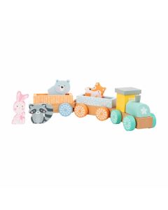 Small Foot Влакче, дървено, в пастелни цветове, 9 части