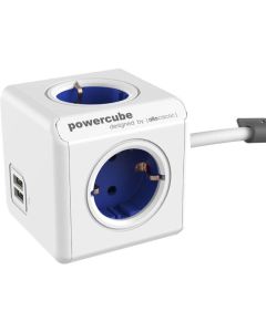 Allocacoc PowerCube Extended 1402BL разклонител, 4 гнезда, USB, 1.5м кабел, син