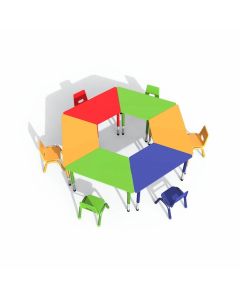 Ученическа маса RFG Трапец, с регулируема височина, от 3 до 8 години, 1200 х 600 х 370-620 mm, MDF, жълта