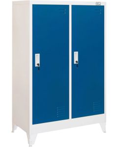 Гардероб RFG, метален, двоен, с две врати, 80 х 40 х 120 cm, бял, със сини врати