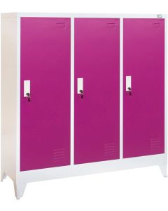 Гардероб RFG, метален, троен, с три врати, 120 х 40 х 120 cm, бял, с лилави врати