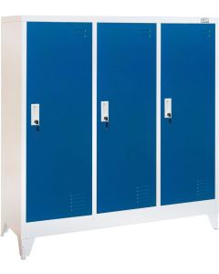 RFG Гардероб, метален, троен, с три врати, 120 х 40 х 120 cm, Бял със сини врати