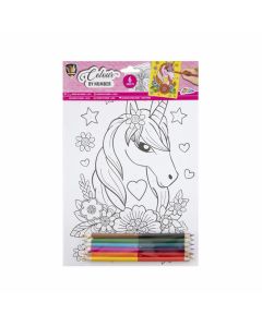 Moxy Рисуване по номера Еднорог, А4, с 6 молива, 6 листа