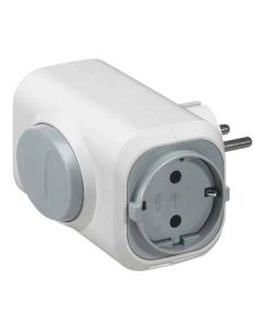 Разклонител щепсел 2 x 2P+E с бутон Бял - Legrand Helium 50665