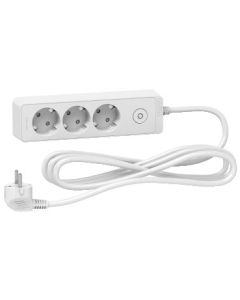 Разклонител шуко 3x 2P+E с ключ и кабел 3m Бял - SCHNEIDER ELECTRIC Unica ST9433W