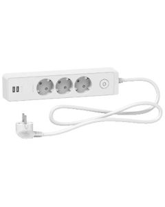 Разклонител шуко 3x 2P+E с 2x USB порт с ключ и и кабел 1.5m Бял - SCHNEIDER ELECTRIC Unica ST943U1W