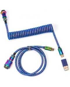 Кабел за клавиатура Keychron Colorful Premium Coiled Cable, USB-C - USB-C, Rainbow Blue