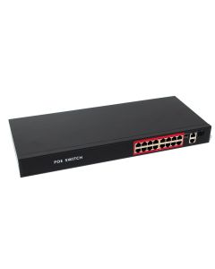 16 port 10/100 POE комутатор + 2 порта up link 10/100/1000  48v up to 250m SV-POE16B 19 RM + монтажни планки