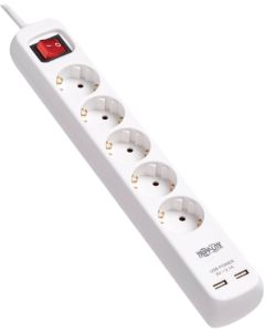 EATON TRIPPLITE 5-Outlet Power Strip with USB-A Charging - Schuko Outlets