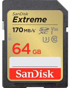SanDisk Extreme 64GB SDXC Memory Card + 1 year RescuePRO Deluxe up to 170MB-s & 80MB-s Read-Write speeds, UHS-I, Class 10