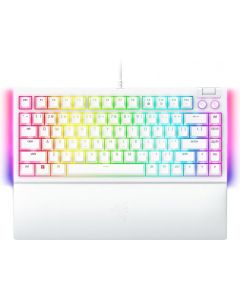 Razer BlackWidow V4 75%, геймърска, с кабел, механични суичове, бял цвят